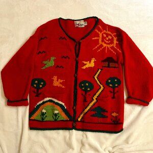 Vtg 90s Handknit Wool Cardigan Sweater Jacket from Ecuador